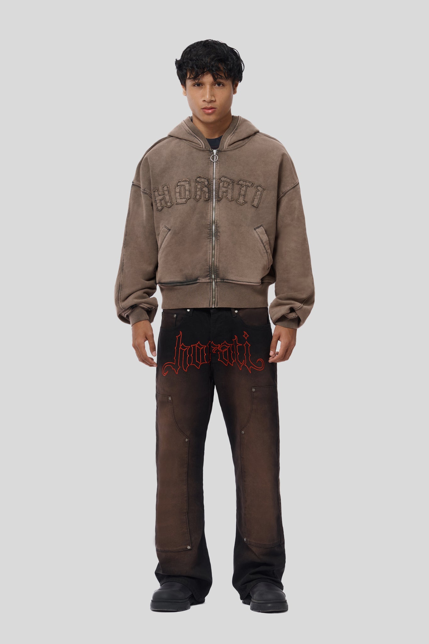 Cropped Zip Hoodie — Rust