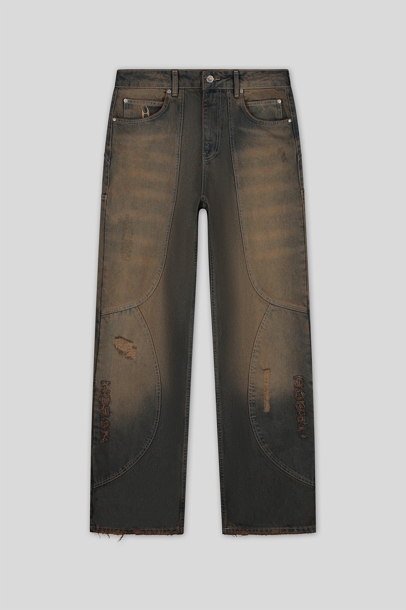 Washed Denim Jeans — Rust Brown