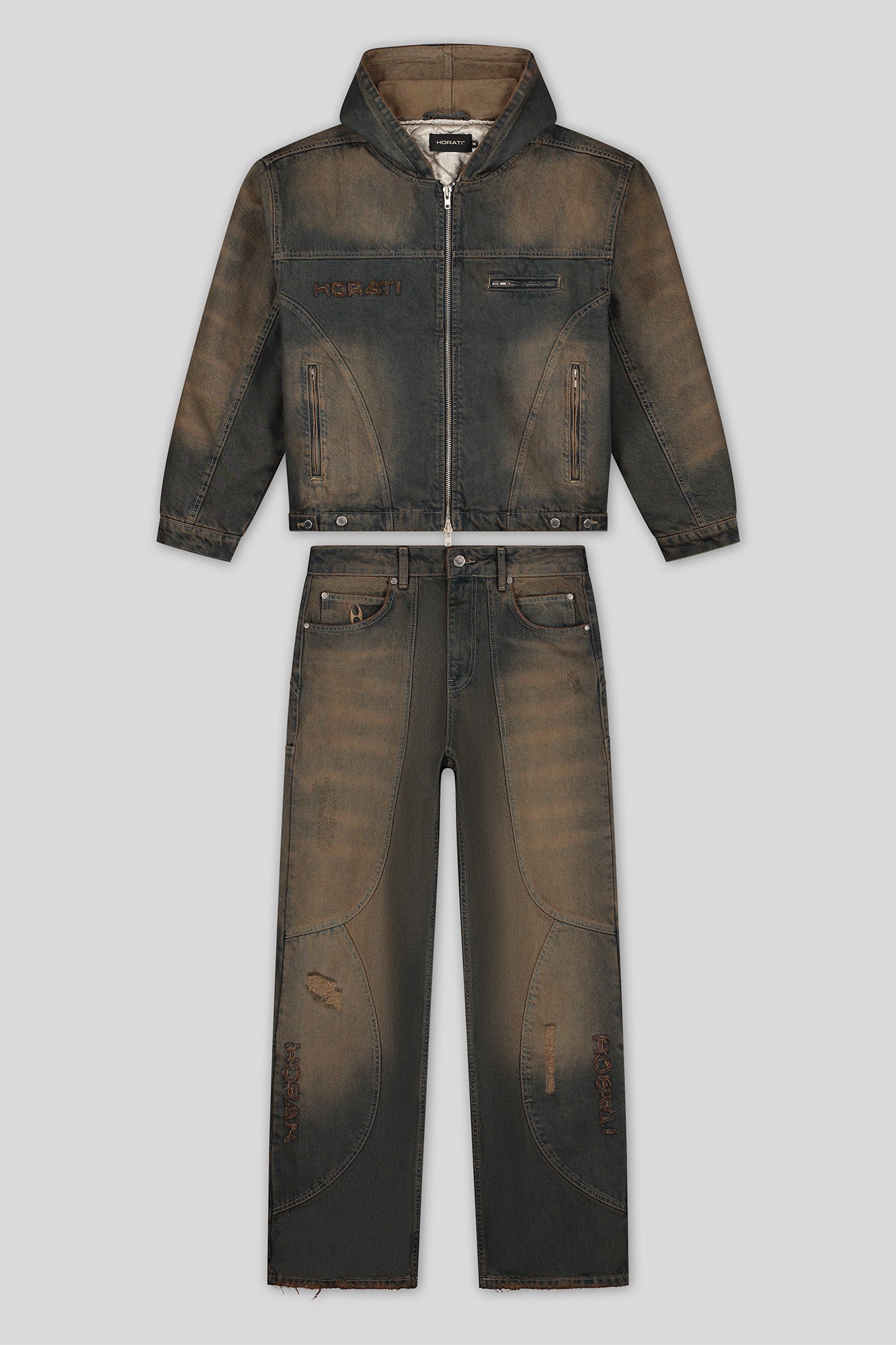 Washed Denim Set — Rust Brown